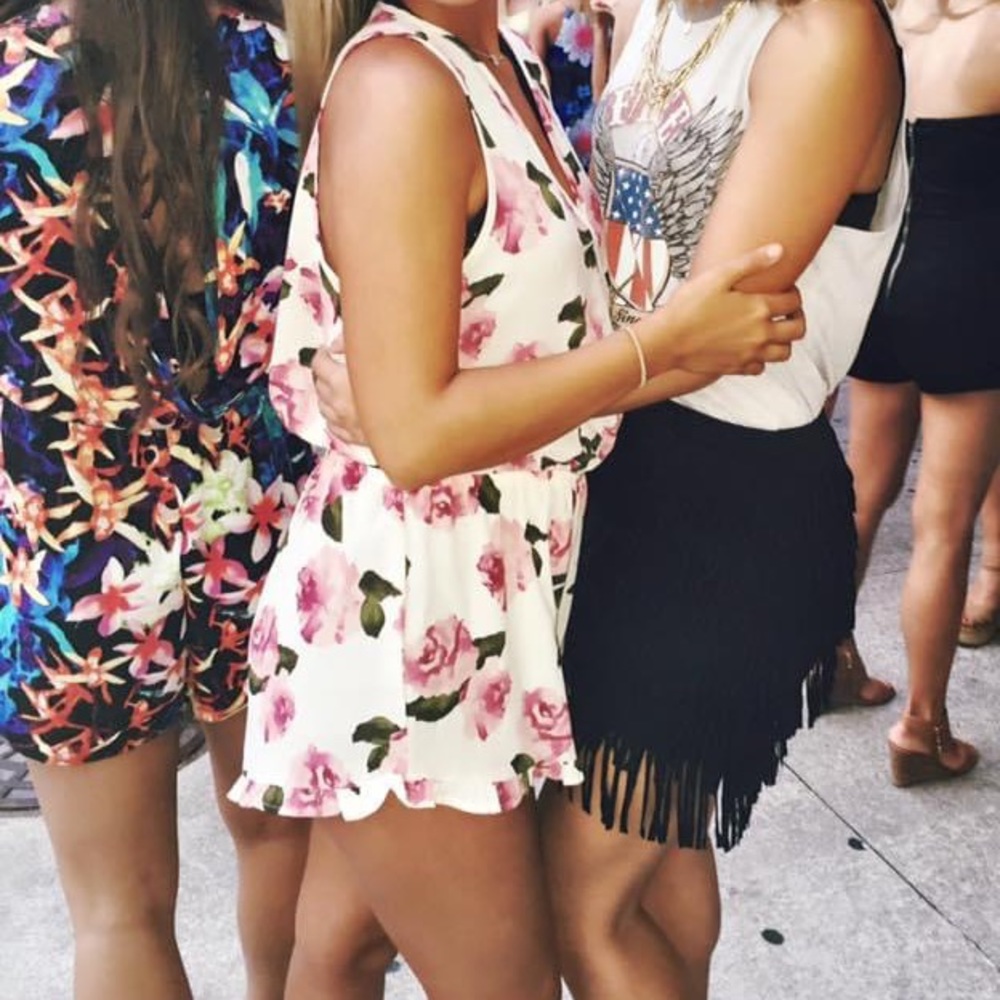 Floral V-cut Romper, runway seven